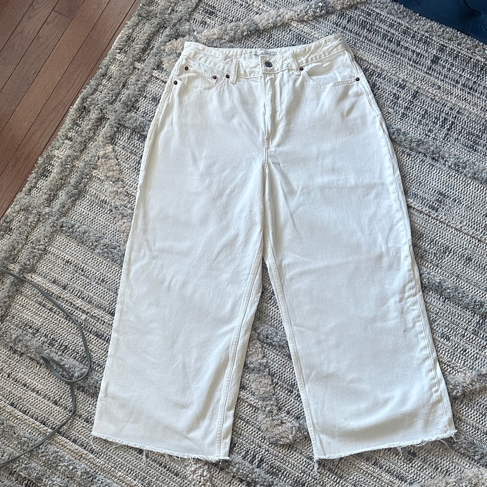 Abercrombie White The Crop Wide-Leg High Rise Jeans